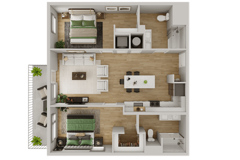 Floor plan for 2 beds, 2 baths, 1020 sqft